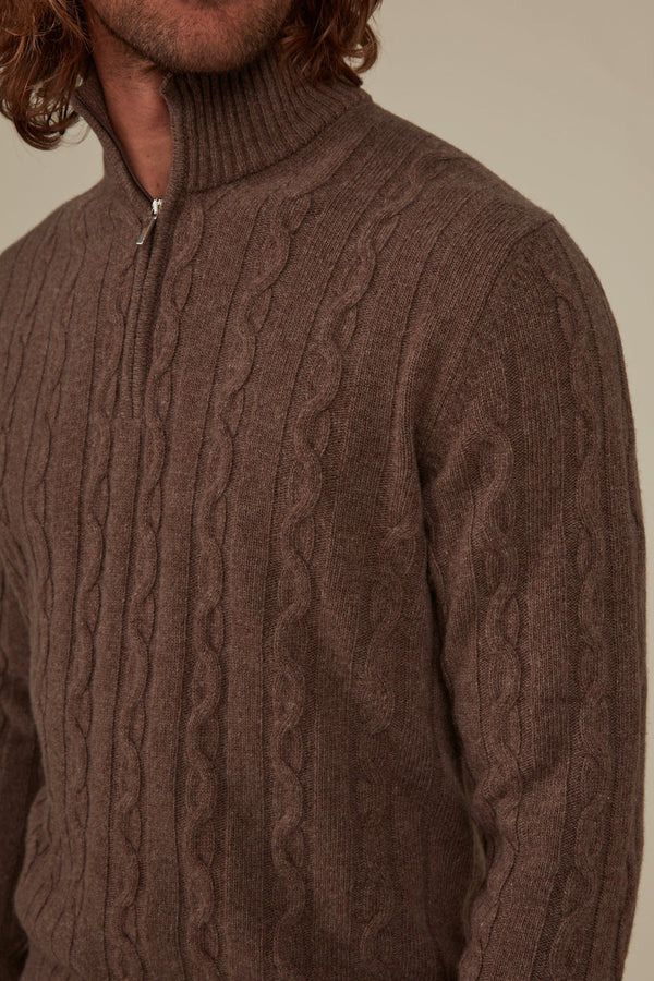 Christian Kimber Heathcote Wool/Cashmere Zip Cable Knit,Coffee