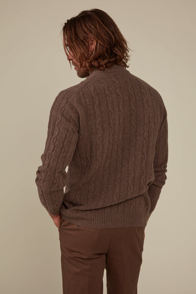 Christian Kimber Heathcote Wool/Cashmere Zip Cable Knit,Coffee