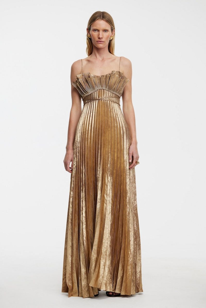 Acler Sanna Maxi Dress,Metallic Gold