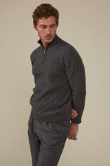 Christian Kimber Heathcote Wool/Cashmere Zip Cable Knit,Charcoal