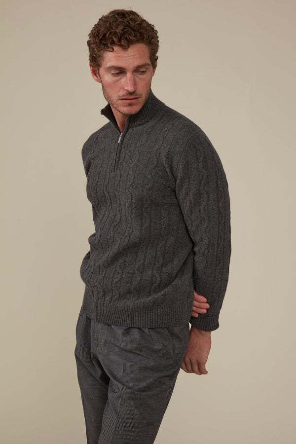 Christian Kimber Heathcote Wool/Cashmere Zip Cable Knit,Charcoal