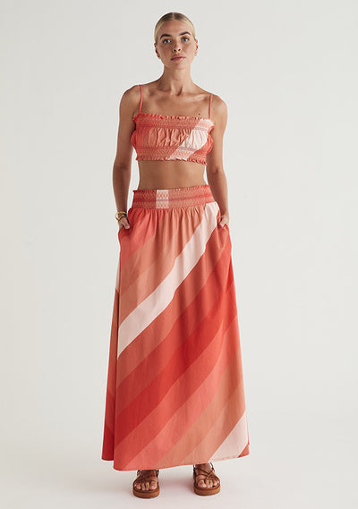 MOS Circe Midi Skirt , Coral Stripe