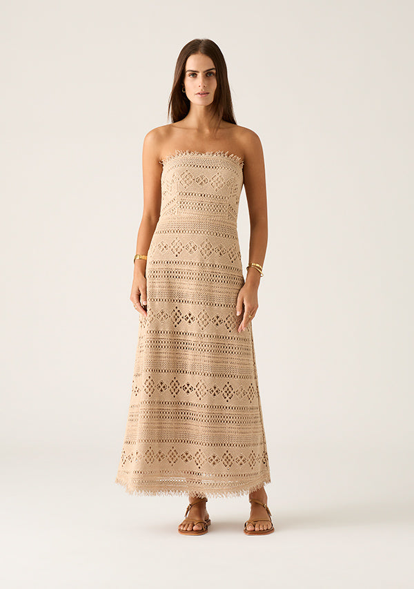 MOS Daniela Textured Midi Dress,almond