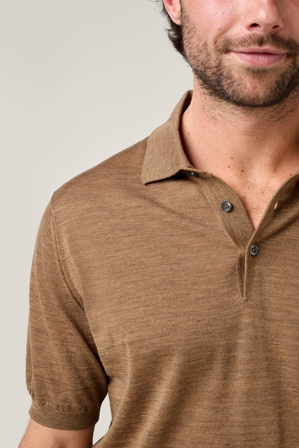 Christian Kimber Kingsley paperweight Merino Short Sleeve Polo,Camel